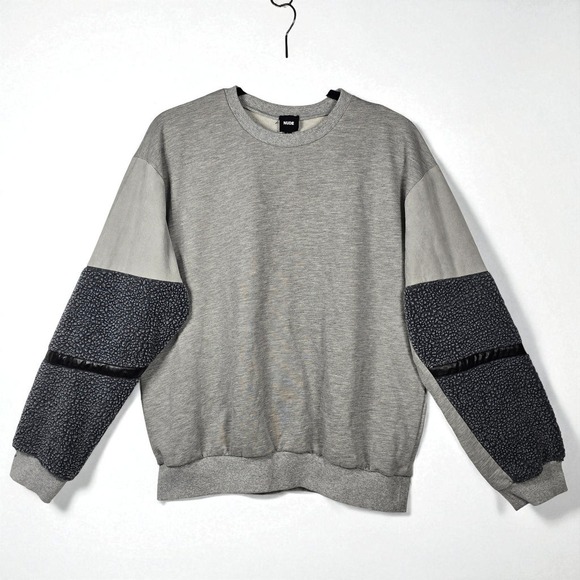 NUDE Apparel Co Gray Pullover Sweatshirt Woman Large Contrast Texture Sleeves - Picture 1 of 11